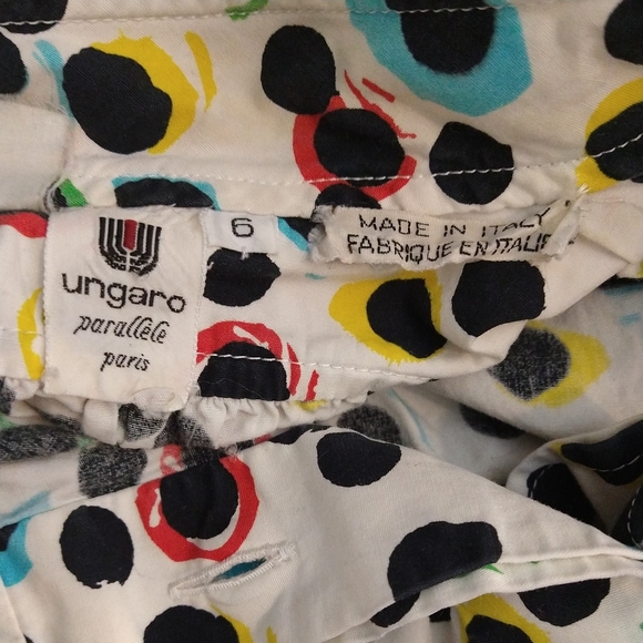 Vintage 60s 70s Ungaro Rainbow and Black Polka Dot Short Sleeve Bubble Blouse.. - Picture 5 of 9